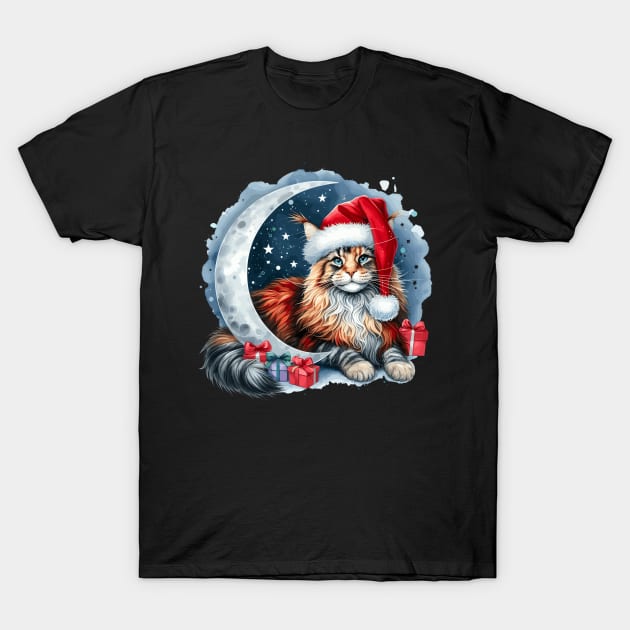 Maine Coon Cat On The Moon Christmas T-Shirt by Graceful Designs